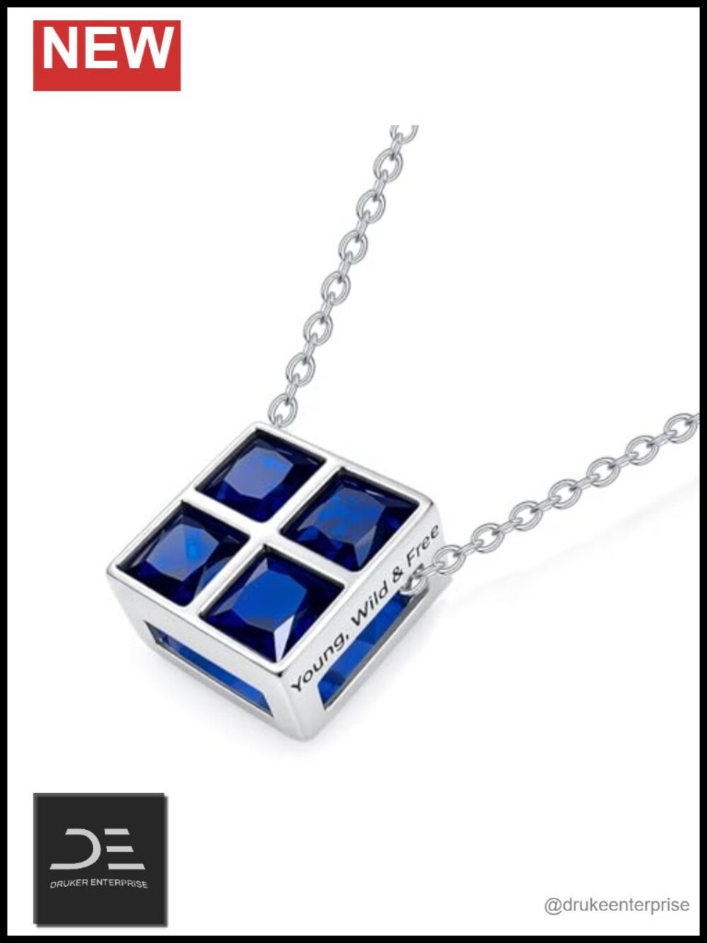 14K White Gold Plated Princess Cut Birthstone Pendant Necklace with Cubic